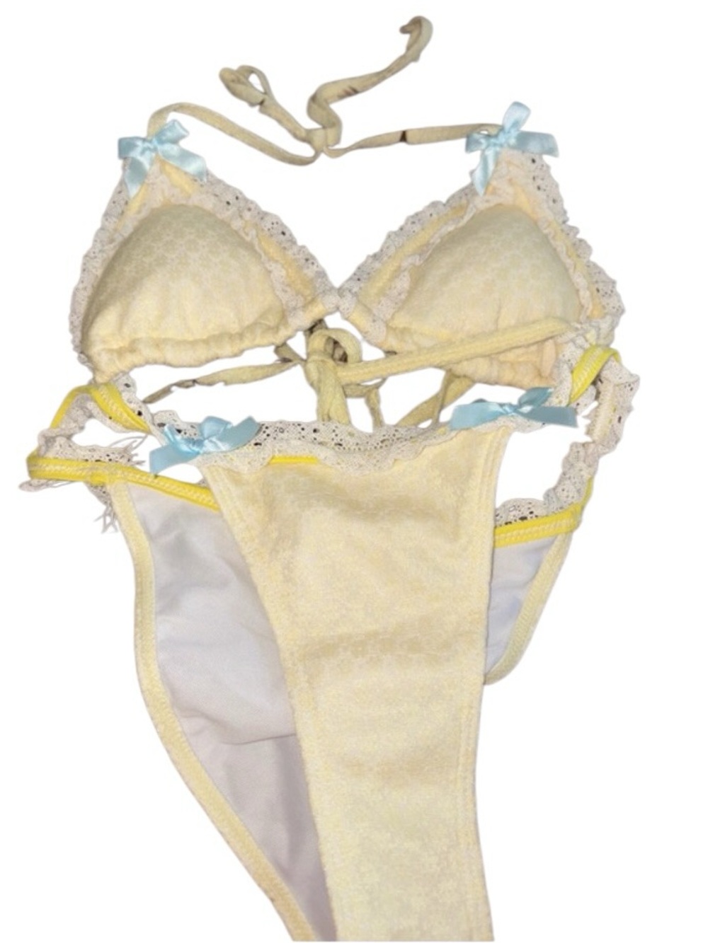 Delicate Yellow Lace-Trim Bikini Set